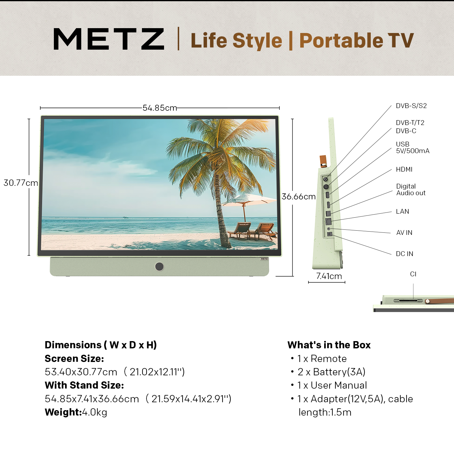 METZ Портативен телевизор 24MPE7200Z 24" LED FHD(1920x1080) GoogleTV, HDR10, зелен 7