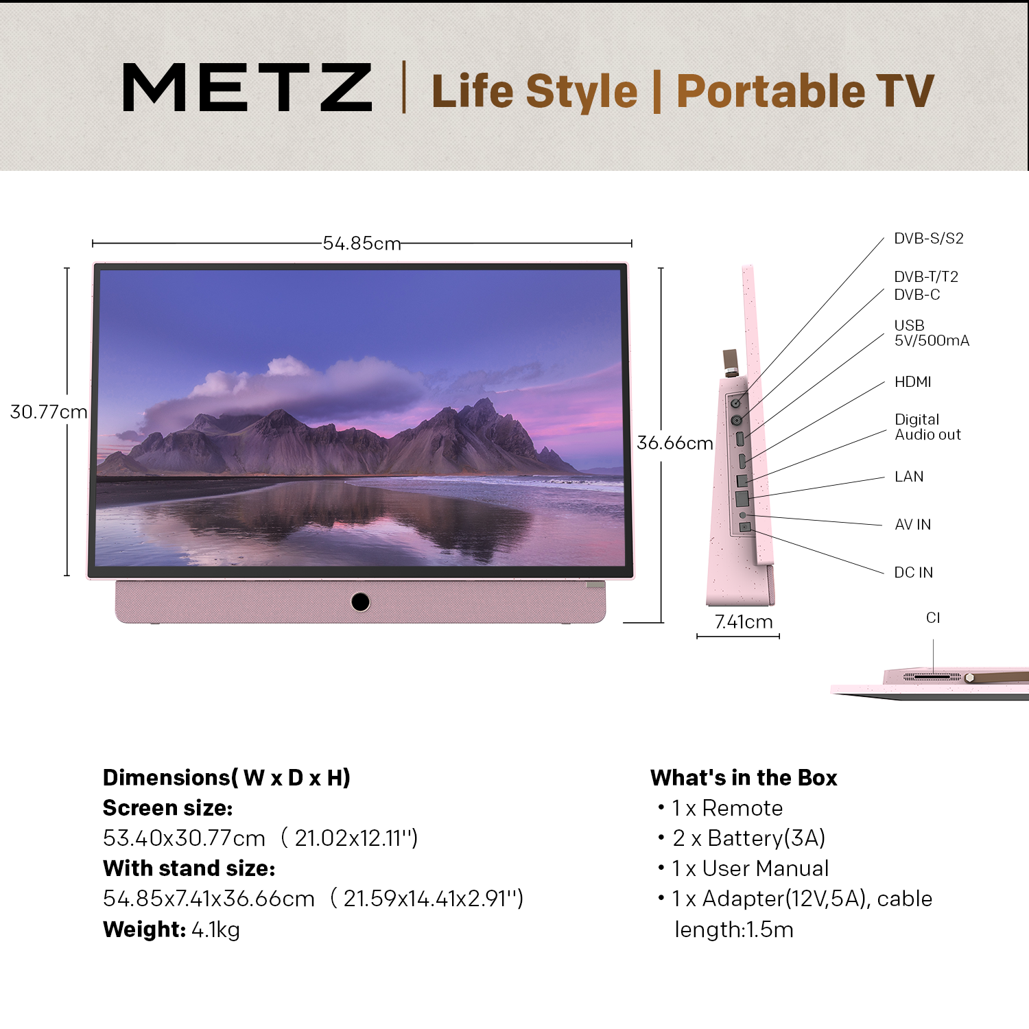 METZ Портативен телевизор 24MPE7300Z 24" LED FHD(1920x1080) GoogleTV, HDR10, розов 7