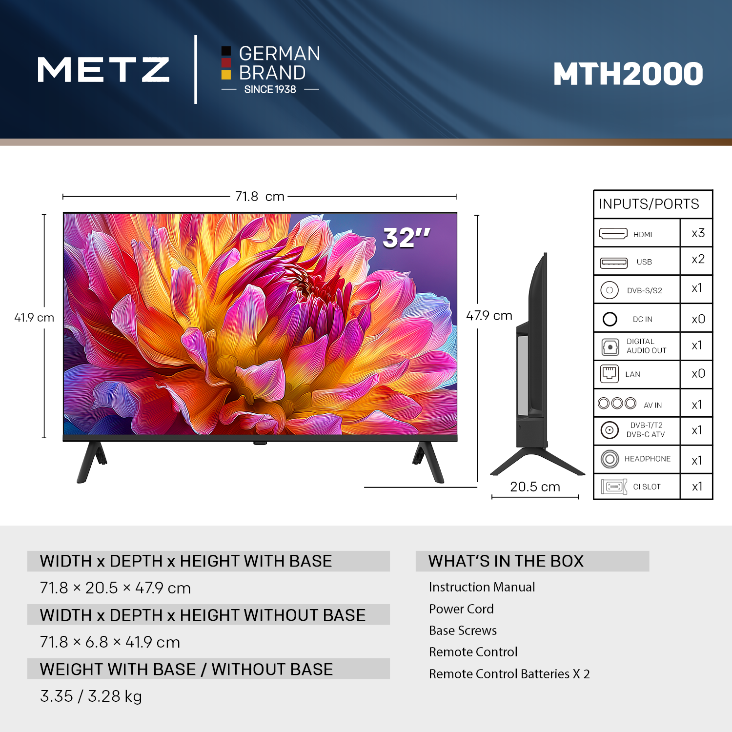 METZ Телевизор 32" DLED HD Ready 1366x768, 2x8W 7