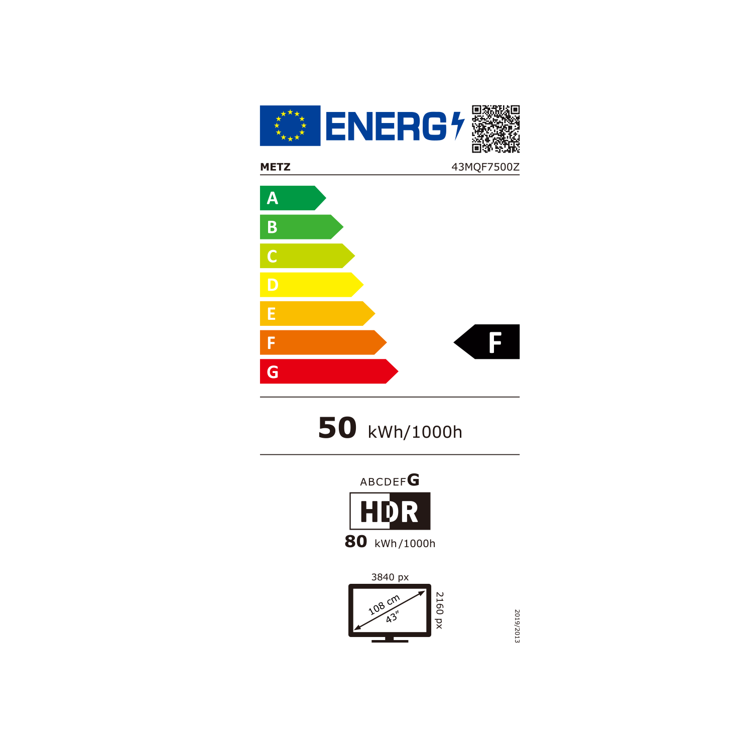 METZ Телевизор 43" 43MQF7500Z UHD 4K QLED SMART TV, Google TV, Клас G 8