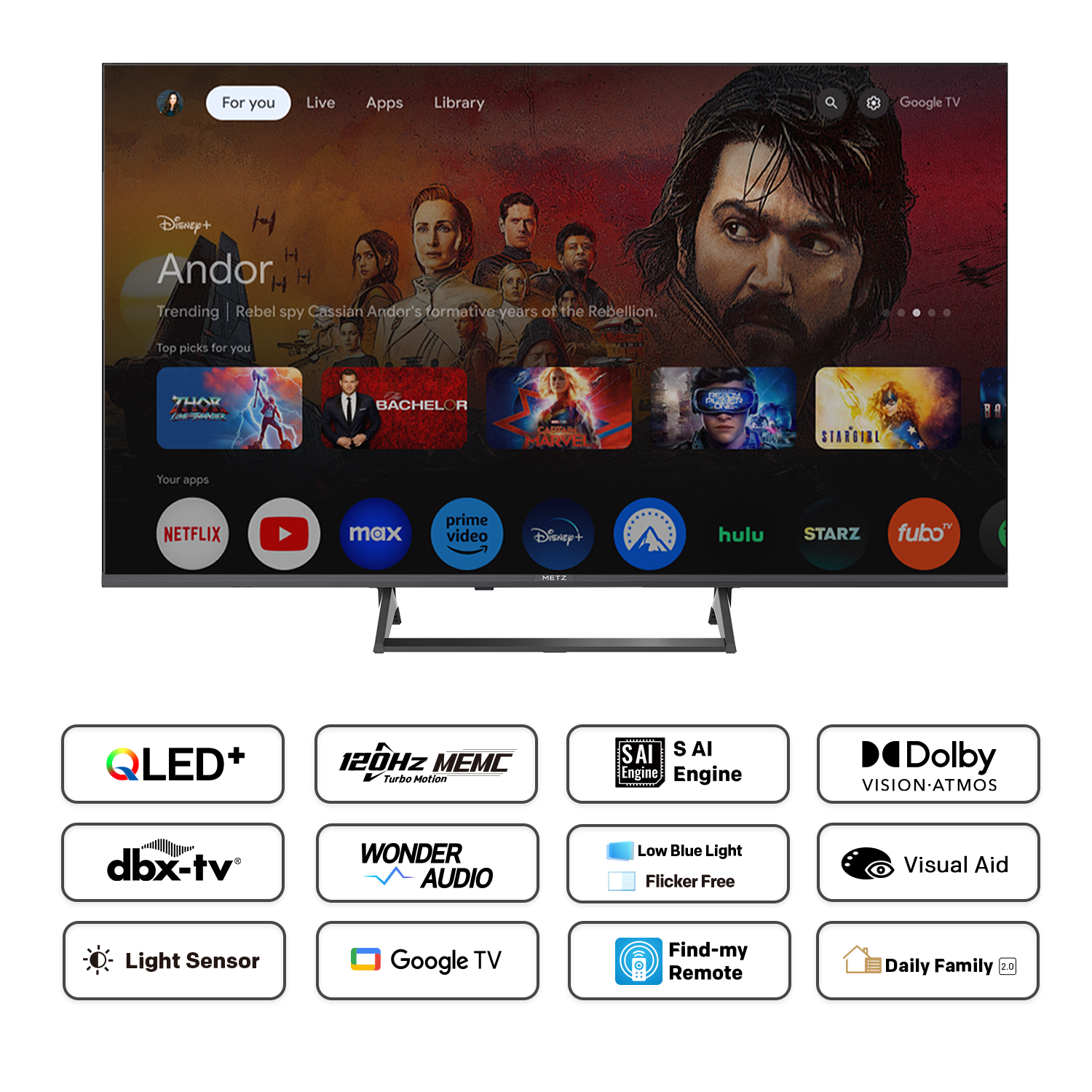 METZ Телевизор 50" 50MQF7500Z UHD QLED SMART TV, 120Hz, 4K, Google TV, 126.0см 3
