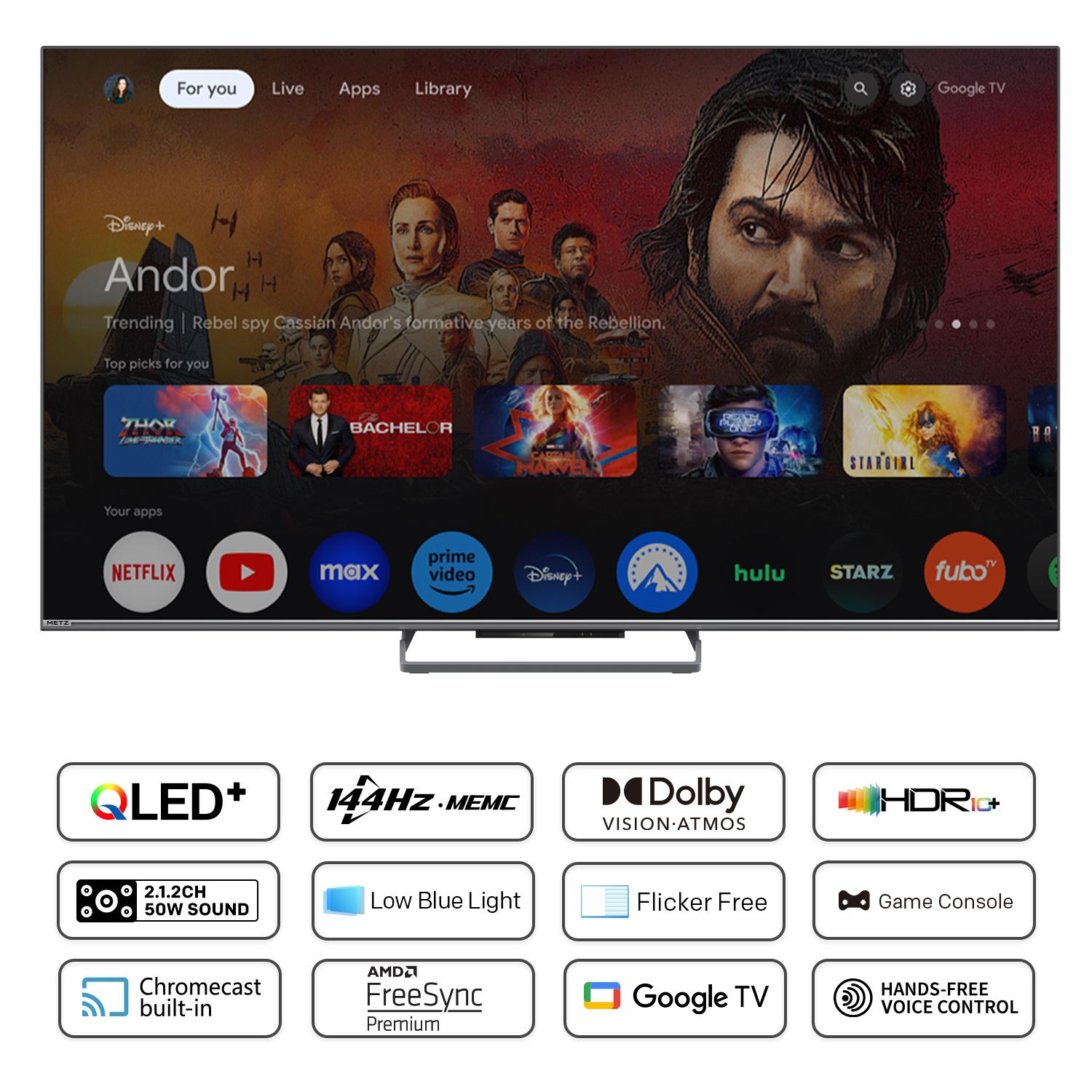 Телевизор METZ 55MQE8000Z, 55"(139 см), QLED UHD Google TV, Dolby Vision, 144Hz 4