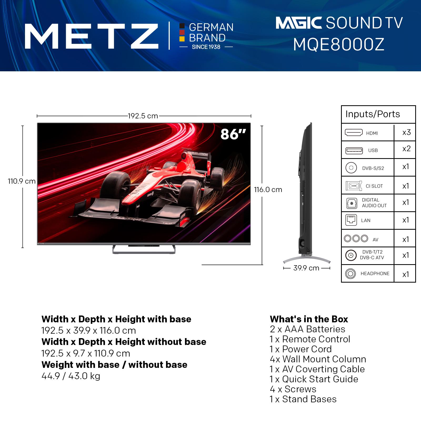 Телевизор METZ 86MQE8000Z, 86"(217 см), QLED, Google TV, 4K/UHD, 144Hz 2