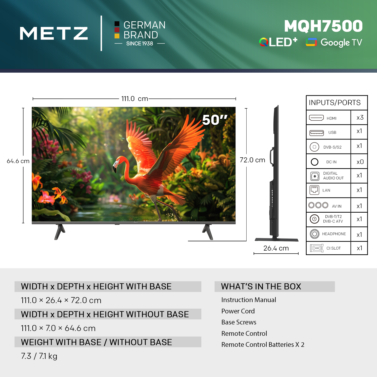 Телевизор METZ 50" 50MQH7500Z UHD 4K QLED+ Google TV, 120Hz, 126 см 5