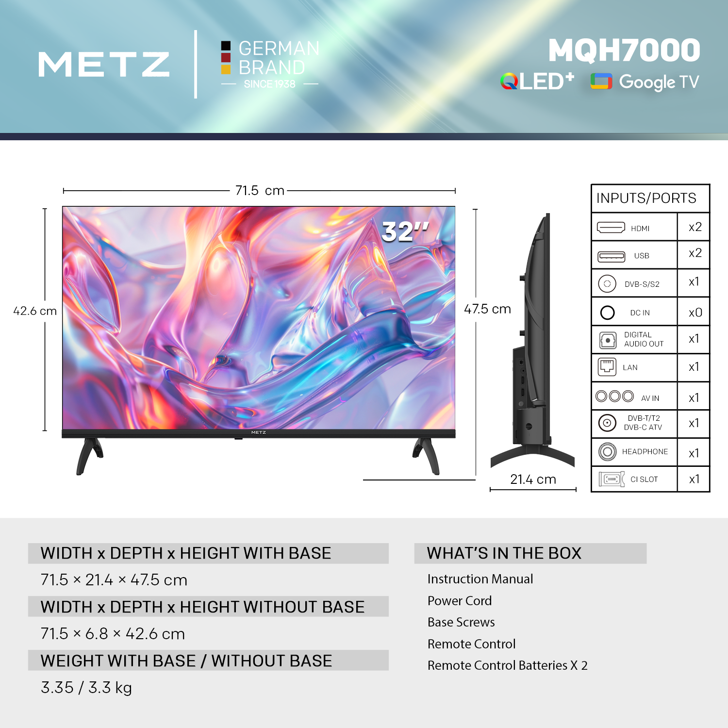 Телевизор METZ 32" 32MQH7000Z HD Ready QLED+ Google TV, Клас E 5